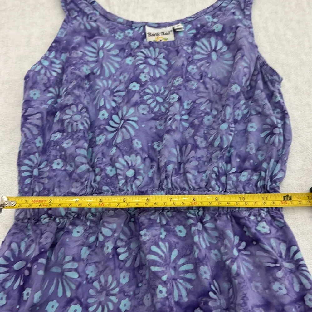 Batik Bali, Floral Purple and blue 100% rayon kids sleeveless Med Dress (mlb)
